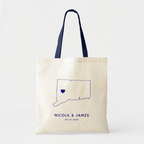 Connecticut Wedding Welcome Bag Tote Navy Blue Map