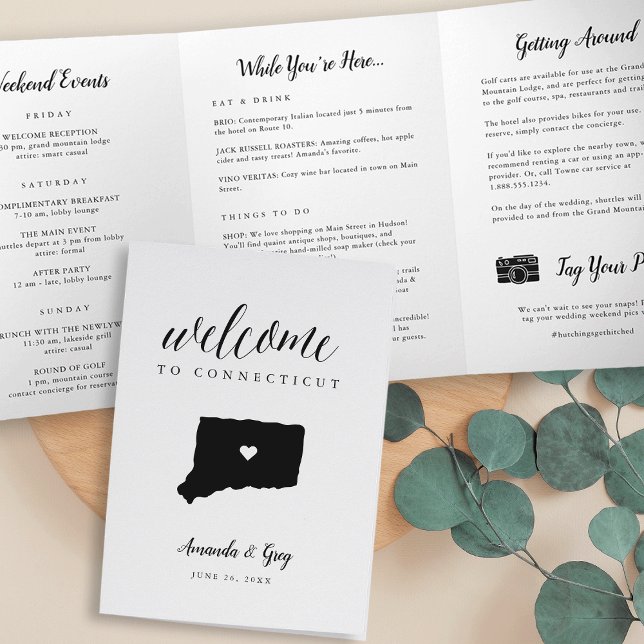 Connecticut Wedding Welcome Letter & Itinerary Tri-Fold Program (Creator Uploaded)