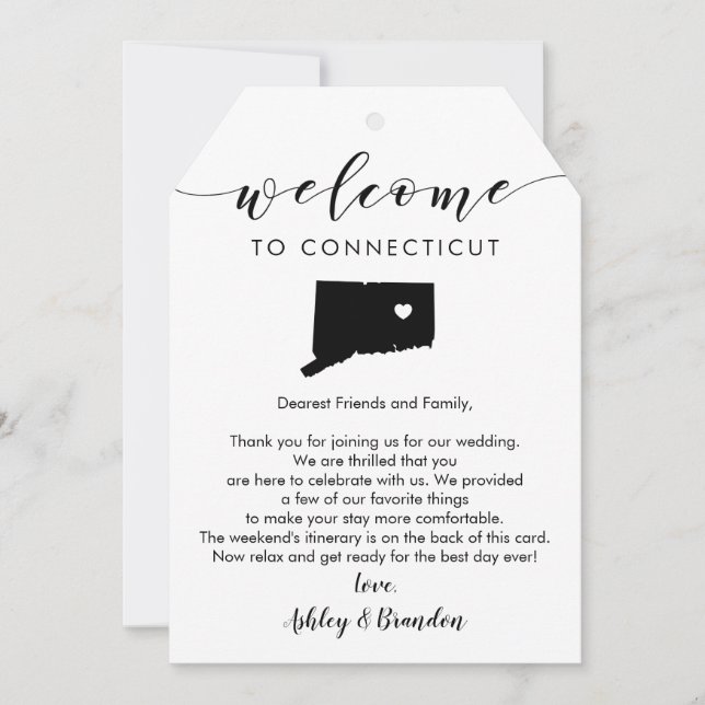 Connecticut Wedding Welcome Tag, Letter Itinerary (Front)