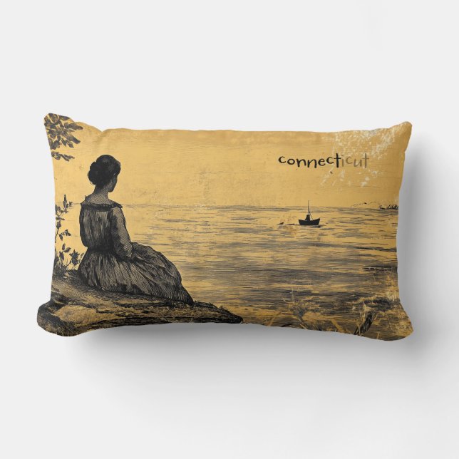 Connecticut Woman Watches Fisherman Pillow (Front)