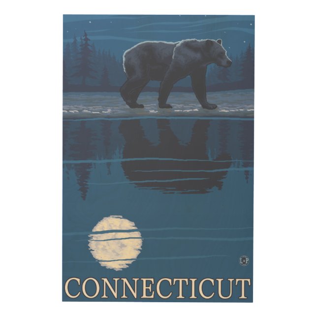 ConnecticutBear in the Moonlight Wood Wall Art (Front)