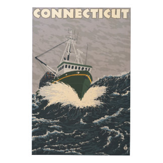ConnecticutCrab Fishing Boat Scene Wood Wall Art