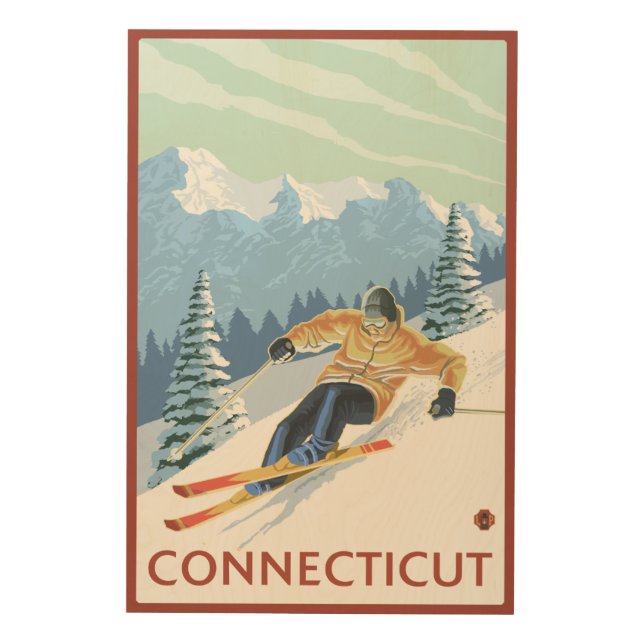 ConnecticutDownhill Skier Scene Wood Wall Art (Front)