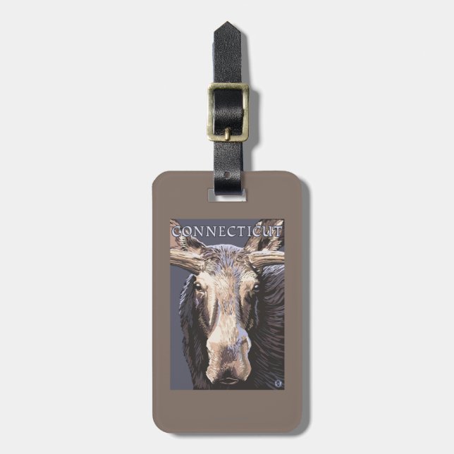 ConnecticutMoose Up Close Luggage Tag (Front Vertical)