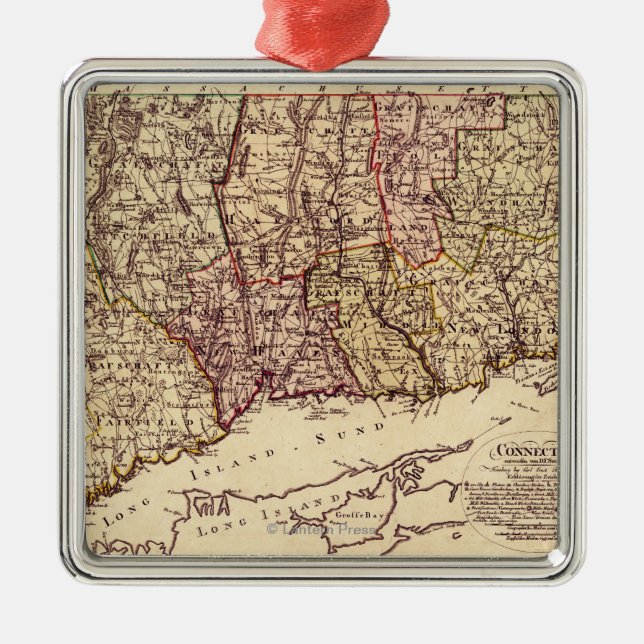ConnecticutPanoramic MapConnecticut Metal Ornament (Front)