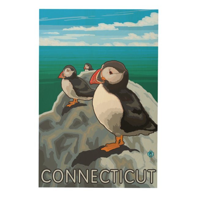 ConnecticutPuffins Scene Wood Wall Decor (Front)