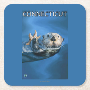 ConnecticutSea Otter Scene Square Paper Coaster