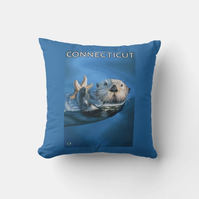 ConnecticutSea Otter Scene Throw Pillow (Front)