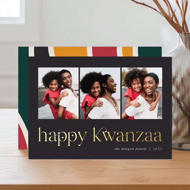 Connection | 3 Photo Kwanzaa Foil Holiday Card (Creator Uploaded)