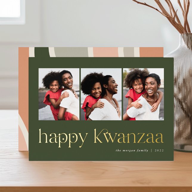 Connection | 3 Photo Kwanzaa Foil Holiday Card (Creator Uploaded)