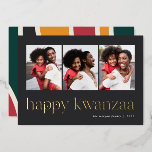 Connection  3 Photo Kwanzaa Foil Holiday Card