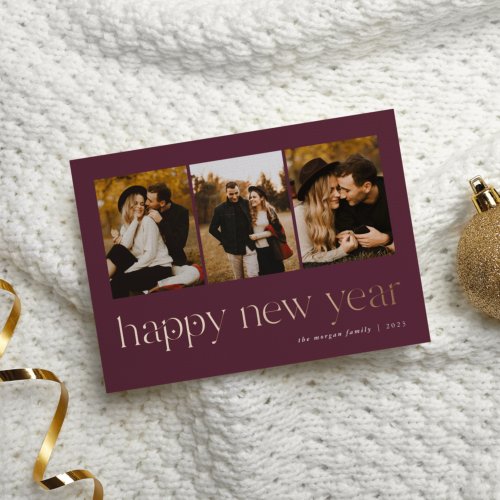 Connection  3 Photo New Year Foil Holiday Card