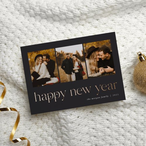 Connection  3 Photo New Year Foil Holiday Card