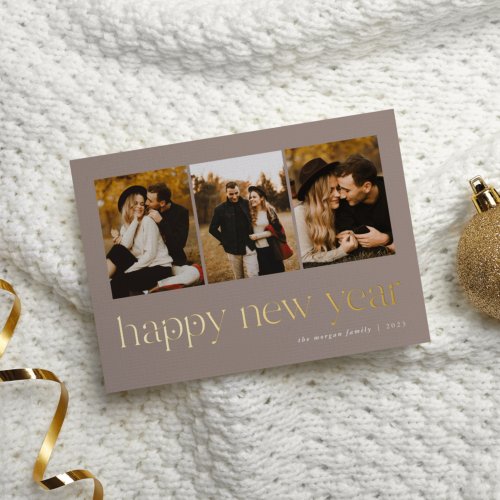 Connection  3 Photo New Year Foil Holiday Card