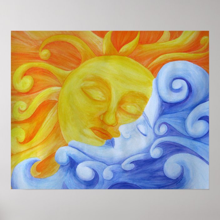 Connection Poster Of Sun Moon Watercolor Pencil Zazzle Com