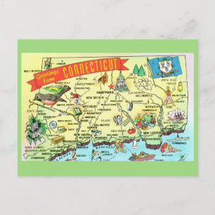 Conneticut State Map Postcard
