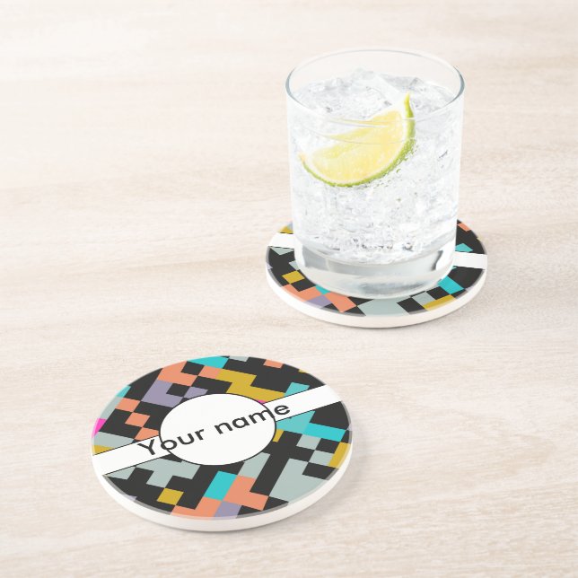 Connnected shapes abstract design drink coaster (Side)