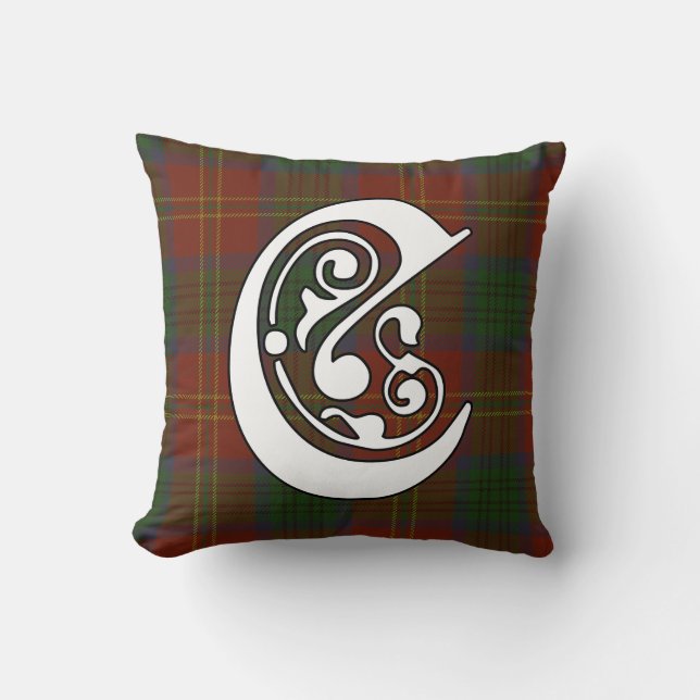 Connolly Clan Tartan Monogram Throw Pillow (Front)