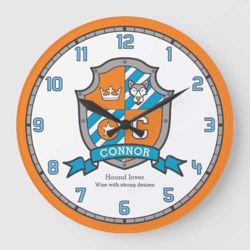 Connor boys name meaning knights shield orange large clock