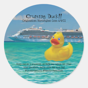 Conquackulations cruising duck and cruise ship  classic round sticker