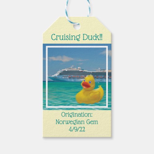 Conquackulations cruising duck with cruise ship  gift tags