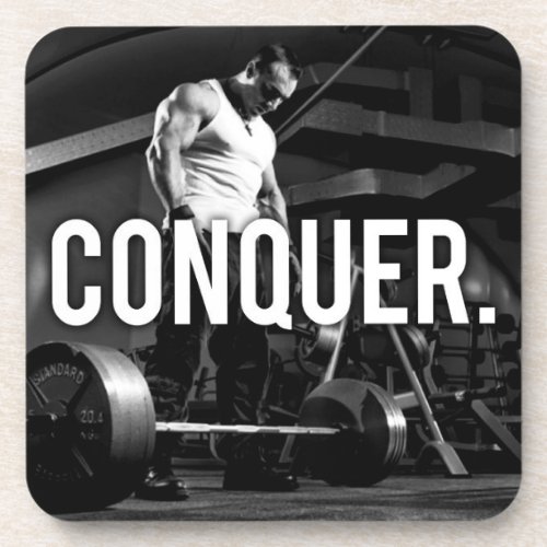 CONQUER _ Body building Workout Motivational Drink Coaster