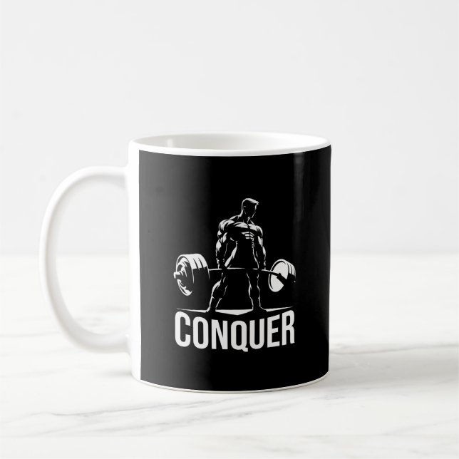 CONQUER - Motivational Gym, Workout Fitness Anime Coffee Mug (Left)