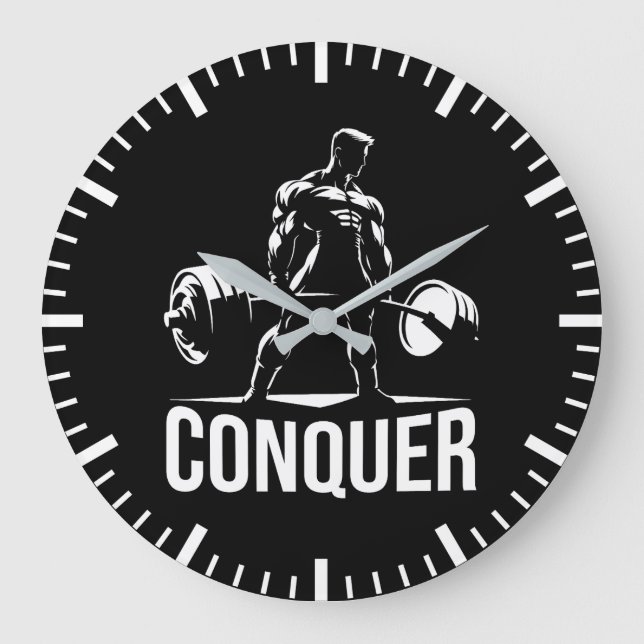 CONQUER - Motivational Gym, Workout Fitness Anime Large Clock (Front)
