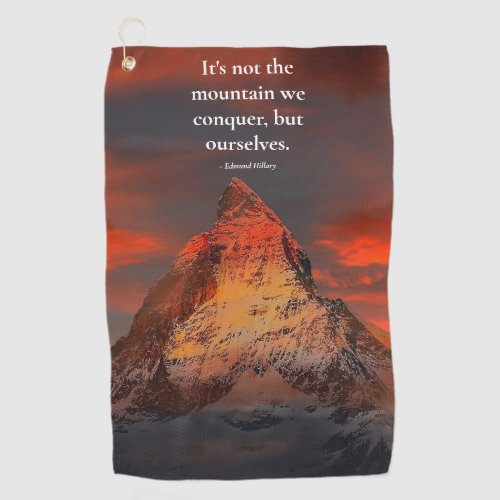 Conquer Ourselves Quote Orange Mount Everest Golf Towel