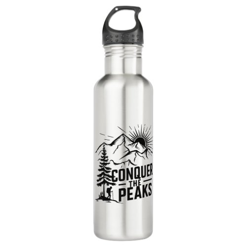 Conquer The Peaks Hiking Nature Outdoors  Stainless Steel Water Bottle