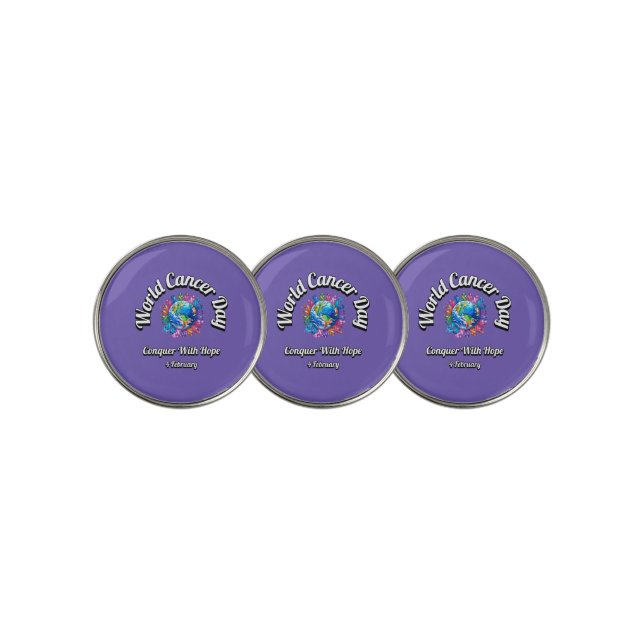 Conquer With Hope. World Cancer Day. Golf Ball Marker (3 Up)