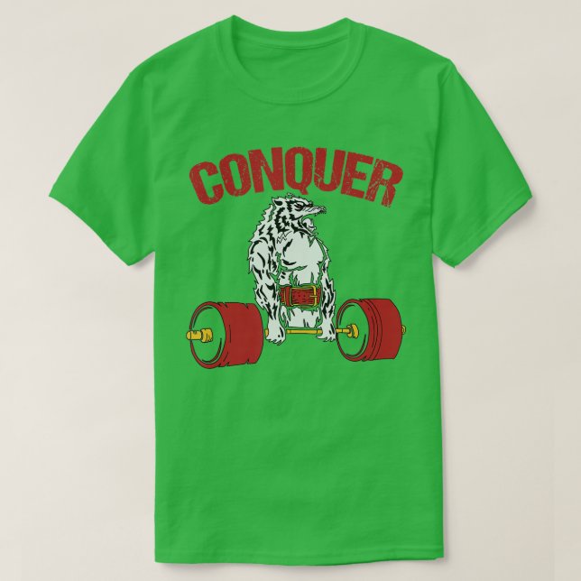 Conquer Wolf Weightlifting Bodybuilding Gym  T-Shirt (Design Front)