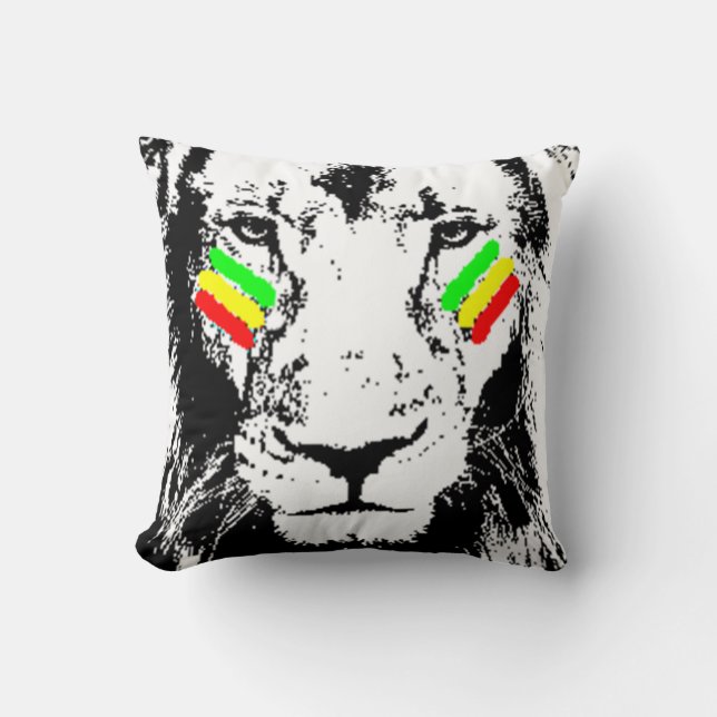 Conquering Lion Rasta Eye Black Throw Pillow (Front)