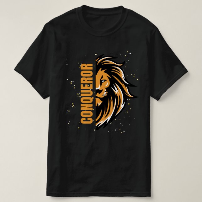 Conqueror - Men's Black Color Printed T-Shirt (Design Front)