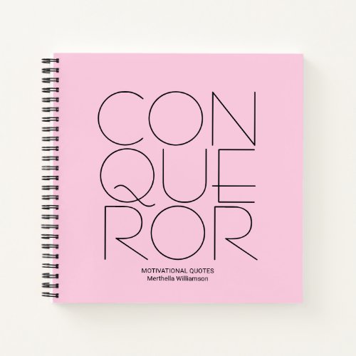 CONQUEROR Pink Personalized Motivational Notebook