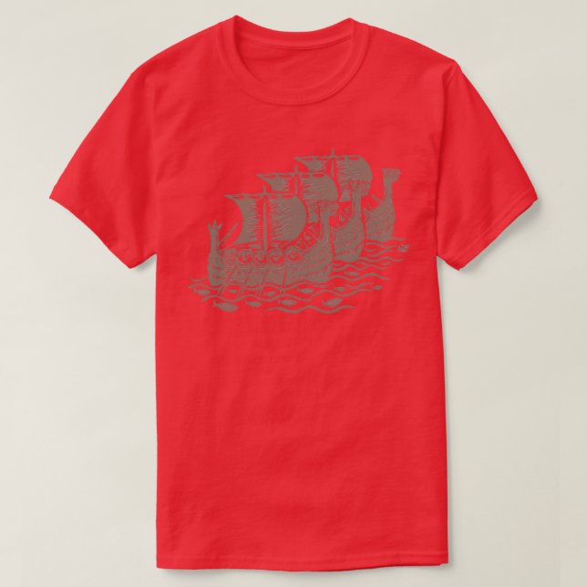 Conquest of the Viking woodcut Print Warm Gray T-Shirt (Design Front)