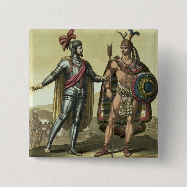 Conquistador with a Native American Chief (colour Button (Front)