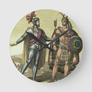 Conquistador with a Native American Chief (colour Round Clock