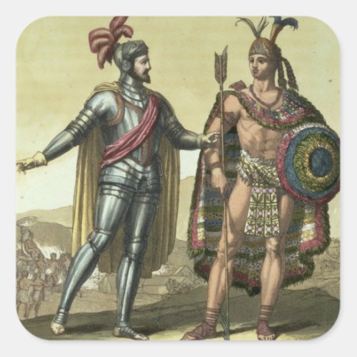 Conquistador with a Native American Chief colour Square Sticker