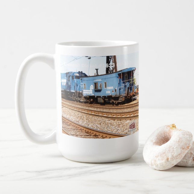 Conrail 1633 GP-15- 1 and  Caboose               Coffee Mug (With Donut)