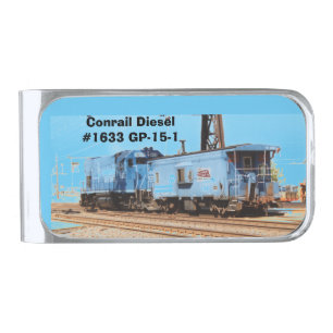 Conrail Diesel #1633 GP-15-1 and caboose Silver Finish Money Clip