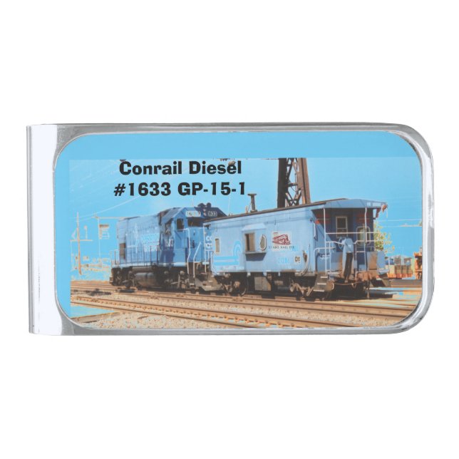 Conrail Diesel #1633 GP-15-1 and caboose          Silver Finish Money Clip (Front)