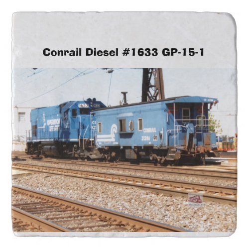 Conrail Diesel 1633 GP_15_1 and caboose  Throw Pi Trivet