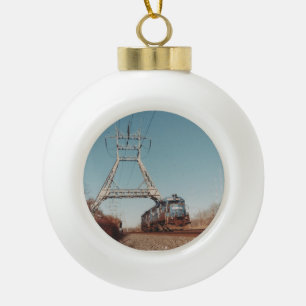 Conrail locomotives under PECO transmission lines Ceramic Ball Christmas Ornament