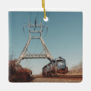 Conrail locomotives under PECO transmission lines Ceramic Ornament