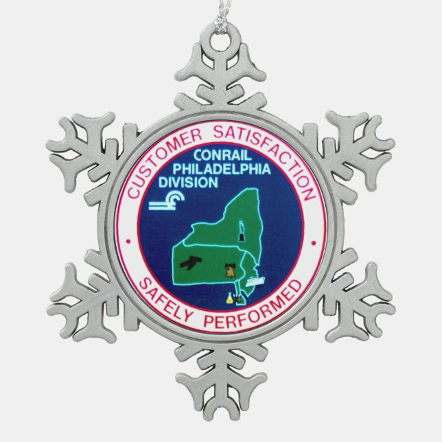 Conrail Railroad Philadelphia Division Snowflake Pewter Christmas Ornament (Front)