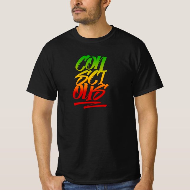 Conscious Rasta Colors Typography Reggae T-Shirt (Front)
