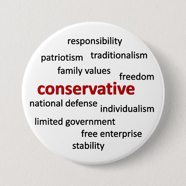 Conservative philosophy and values pinback button (Front)