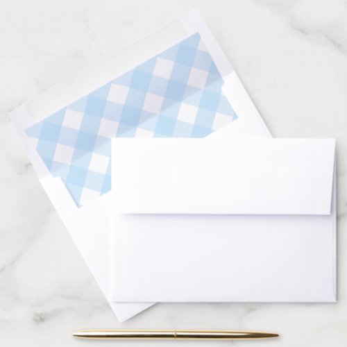 Conservative Powder Blue Check Boy Baby Shower Envelope Liner - Give the luxury touch to your shower invitations with these stylish envelope liners which match the reverse of my Boxwood wreath invitations.