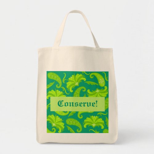Conserve Lime Green  Teal  Paisley Tote Bag